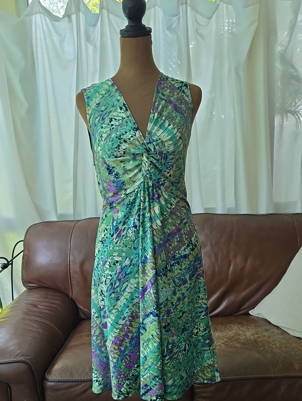 Dream Dance Dress Sleeveless Green & Purple Twist-Front V-Neck Women’s Dress